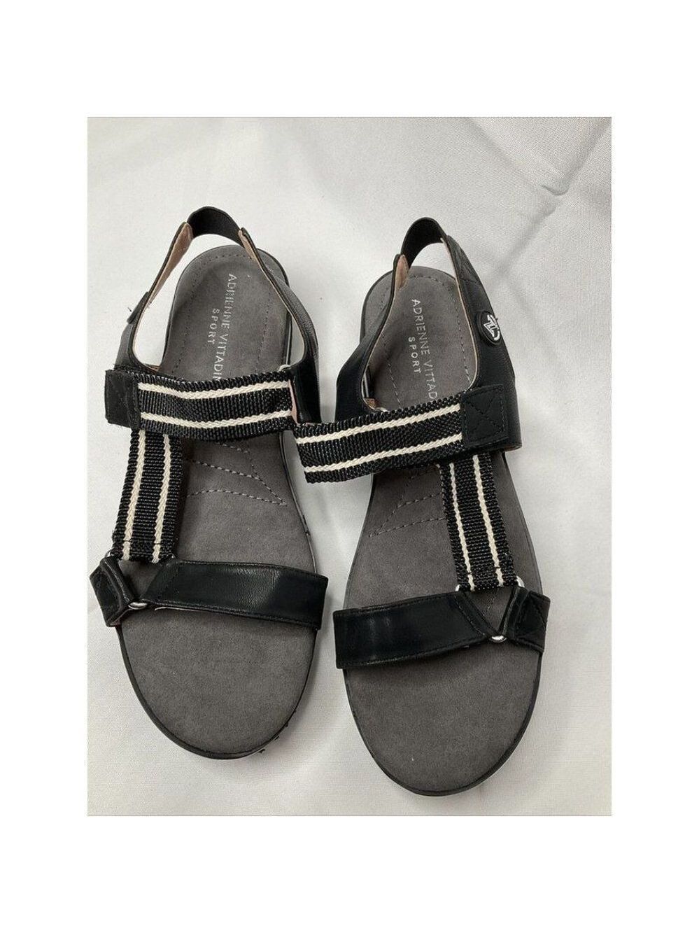 NEW Adrienne Vittadini Sport Women Sandals Faux Leather Black White 10M - Picture 1 of 14